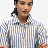 Casual Linen Boyfriend Shirt - Women - Sea Blue Chambray - Gumpel & Co