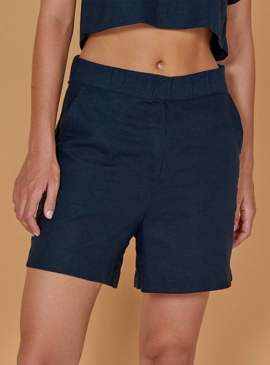Women's Casual Hør Shorts - Dame - Navy - Gumpel & Co