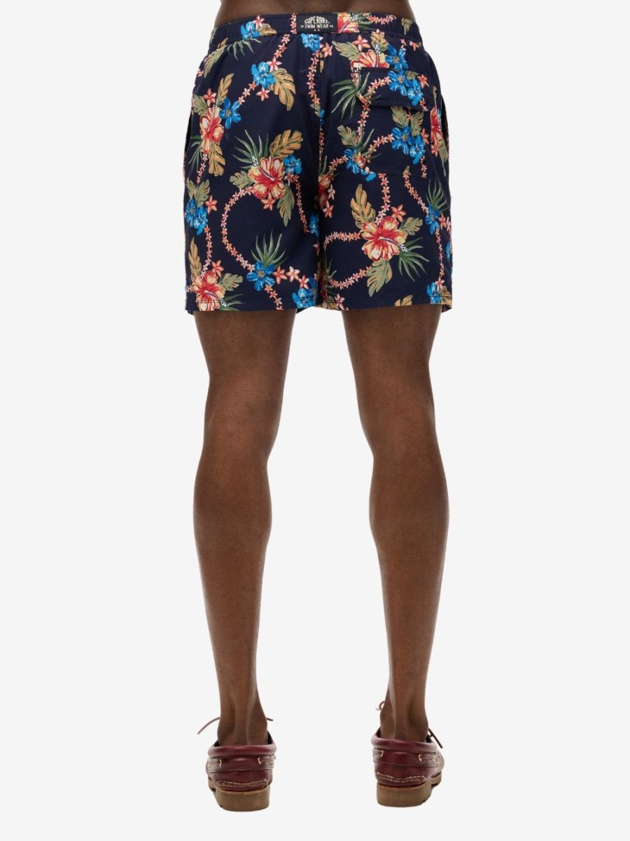 Hawaiian Print 16 Swim Shorts - Men - Tropical Chain Navy - Gumpel & Co