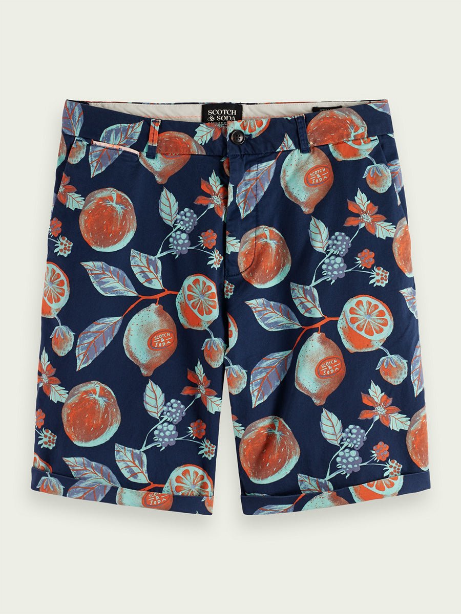 Men's Stuart Printed Chino Shorts - Herre - Navy Fruits Aop - Gumpel & Co