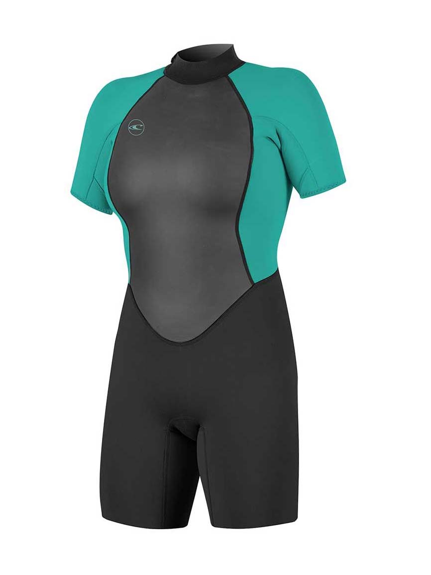 Women's Reactor II 2mm Back Zip S/S Spring Våddragt - Dame - Black/Light Aqua - Gumpel & Co