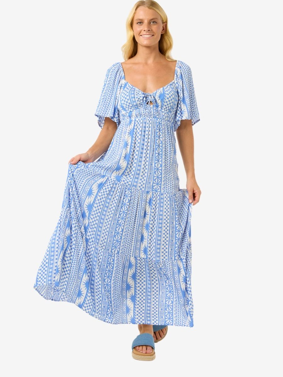 San Carlos Short Sleeve Maxi Dress - Dame - Blue - Gumpel & Co