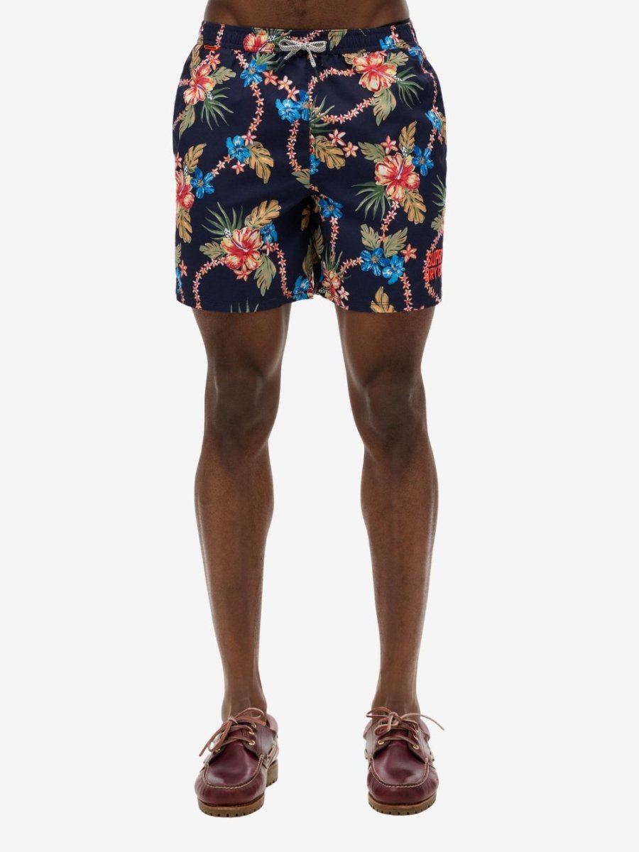 Hawaiian Print 16 Swim Shorts - Men - Tropical Chain Navy - Gumpel & Co