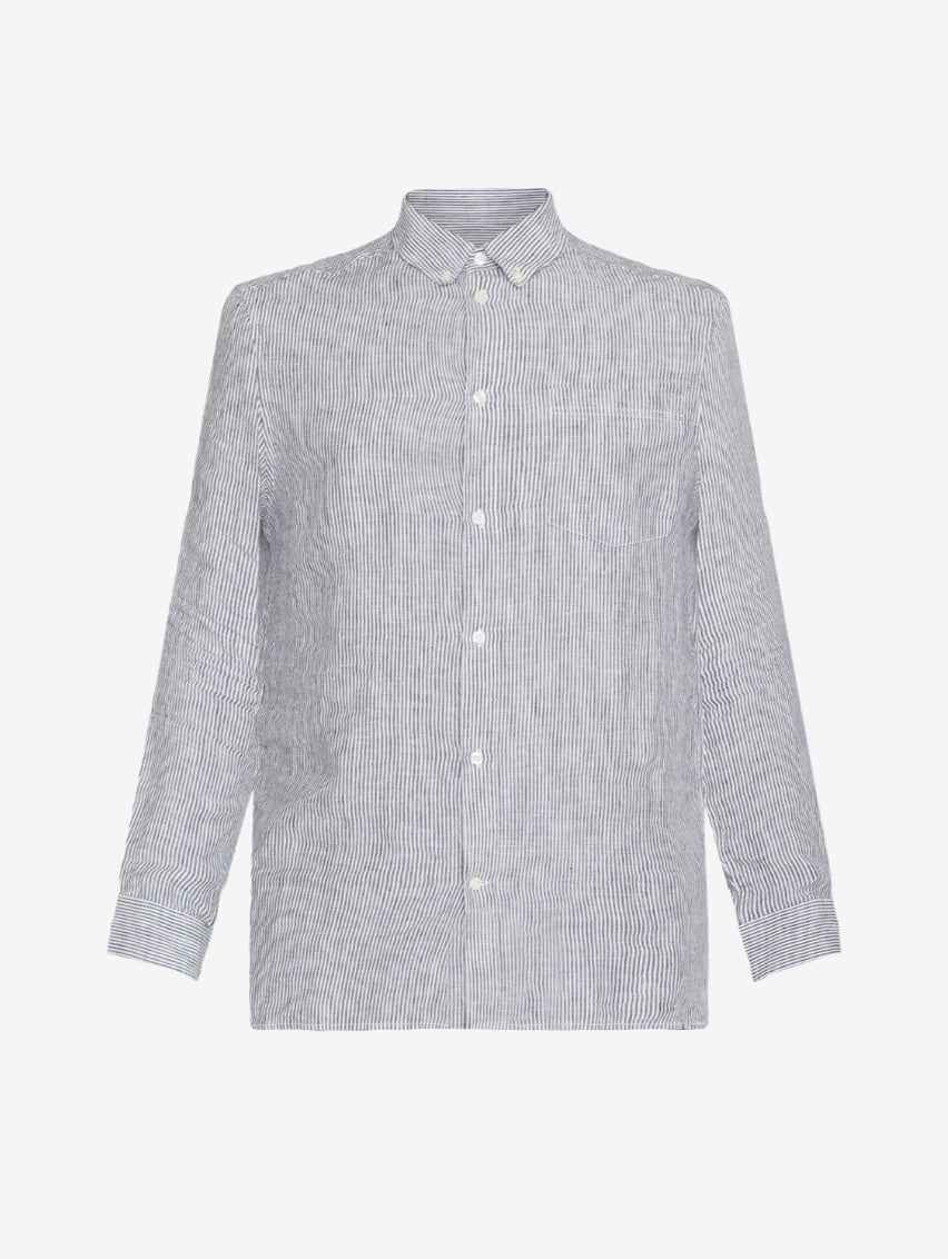Men's REGULAR STRIPED LINEN SHIRT - Total Eclipse - Gumpel & Co