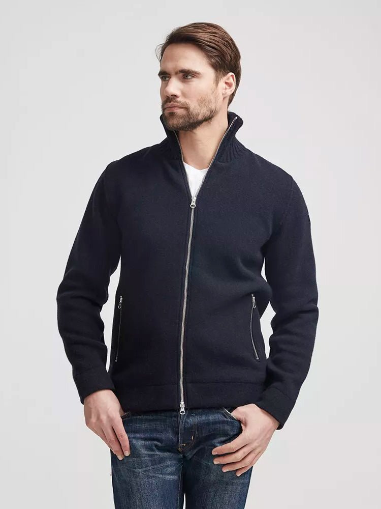 Men's Måns Knitted Zip Windproof Sweater - Herre - Navy - Gumpel & Co