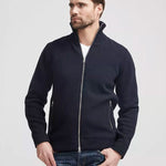 Men's Måns Knitted Zip Windproof Sweater - Herre - Navy - Gumpel & Co