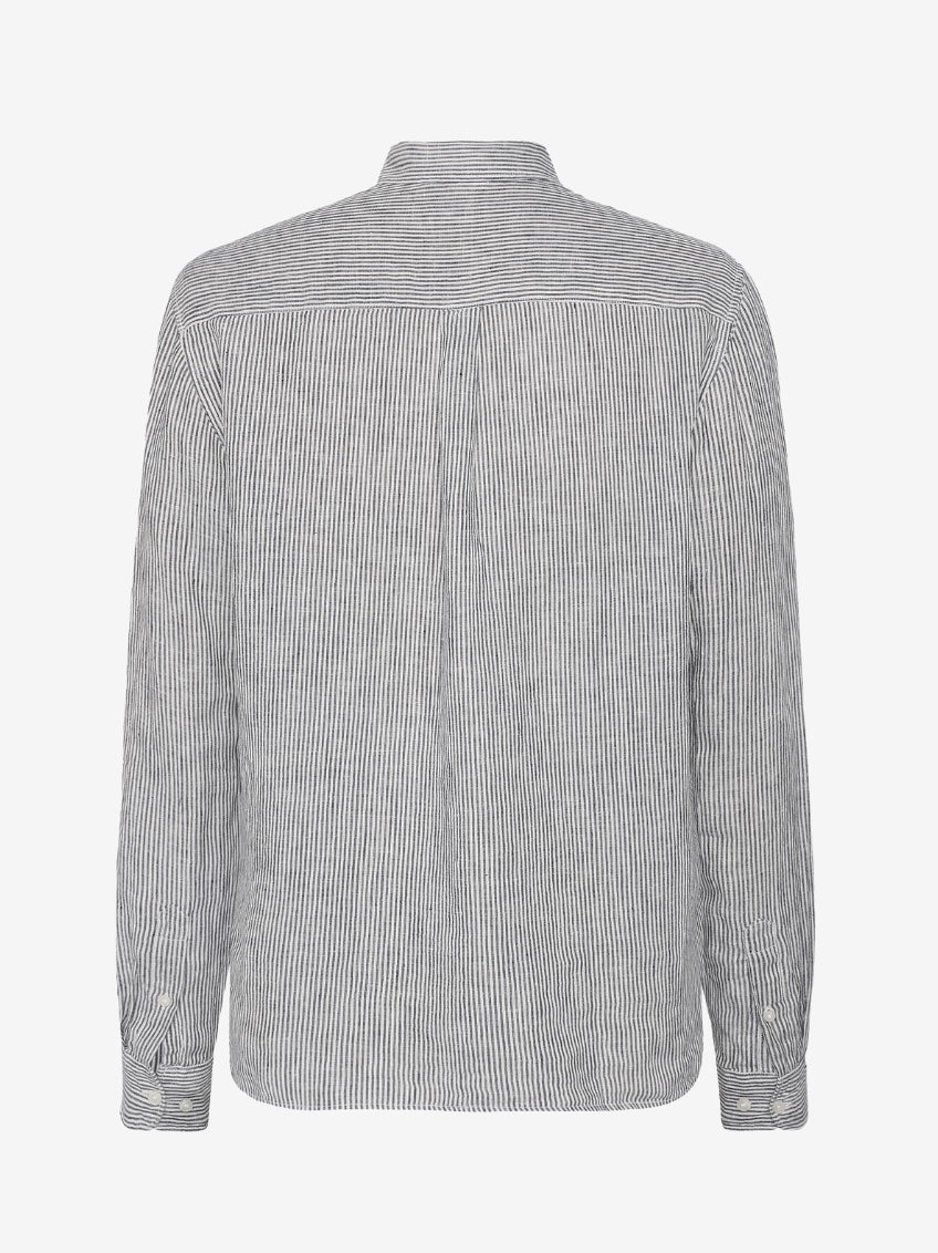 Men's REGULAR STRIPED LINEN SHIRT - Total Eclipse - Gumpel & Co