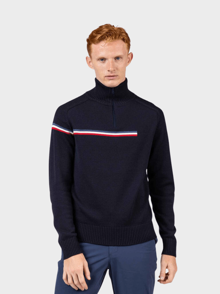 Odysseus Halfzip Merino Strik - Herre - Dark Navy - Gumpel & Co