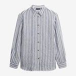 Casual Linen Boyfriend Shirt - Women - Blue Wide Stripe - Gumpel & Co