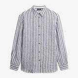 Casual Linen Boyfriend Shirt - Women - Blue Wide Stripe - Gumpel & Co