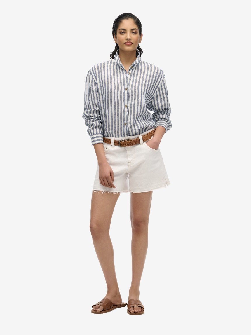 Casual Linen Boyfriend Shirt - Women - Sea Blue Chambray - Gumpel & Co