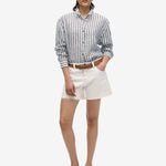 Casual Linen Boyfriend Shirt - Women - Sea Blue Chambray - Gumpel & Co