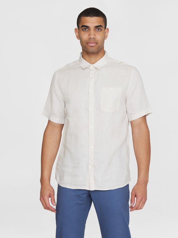 Men's Regular Hør Short Sleeve Shirt - Herre - Light Feather Gray - Gumpel & Co
