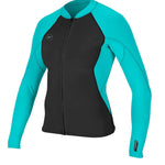 Women's Reactor II 1,5mm Front Zip Jakke | Dame | Black/Aqua - Gumpel & Co