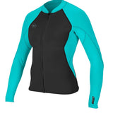 Women's Reactor II 1,5mm Front Zip Jakke | Dame | Black/Aqua - Gumpel & Co