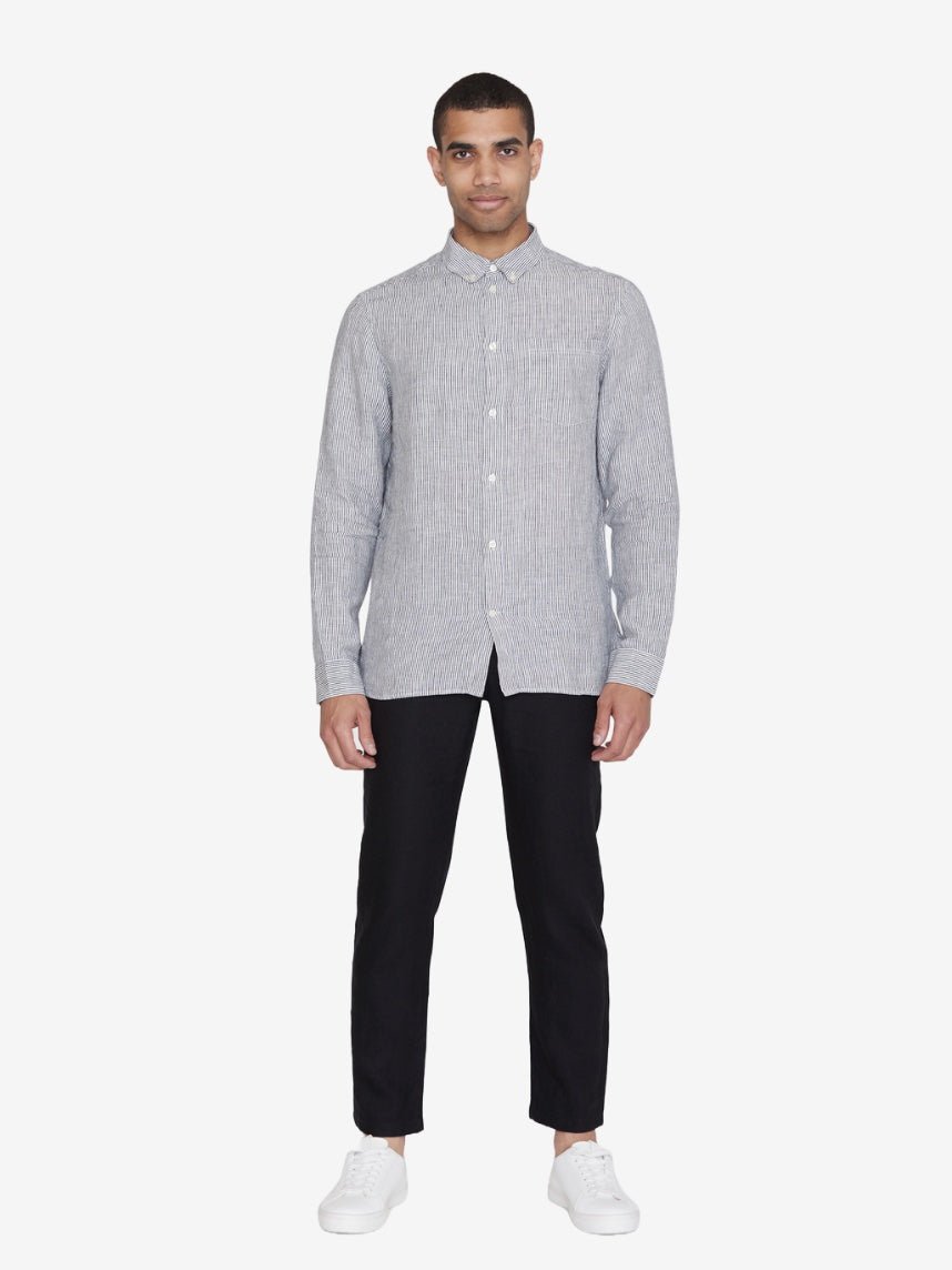 Men's REGULAR STRIPED LINEN SHIRT - Total Eclipse - Gumpel & Co