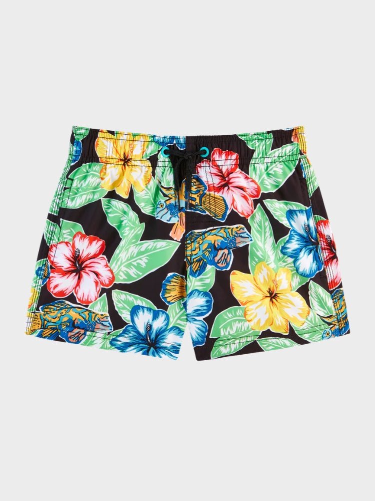 Boardshort Flower Print - Mens - Black - Gumpel & Co