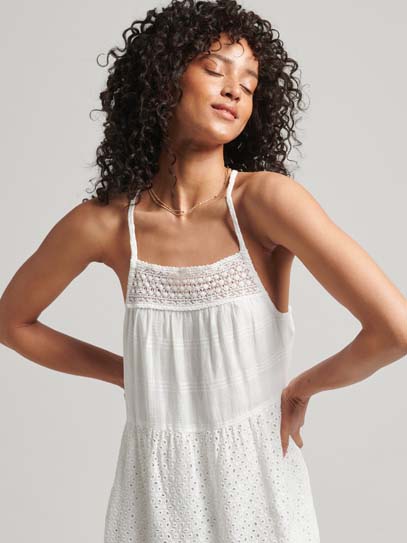 Vintage Lace Cami Maxi Kjole | Dame | Brilliant White - Gumpel & Co