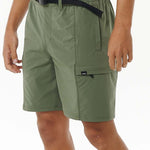 Men's Hybrid Boardwalk Buckled Cargo Volley Shorts - Herre - Dark Olive - Gumpel & Co