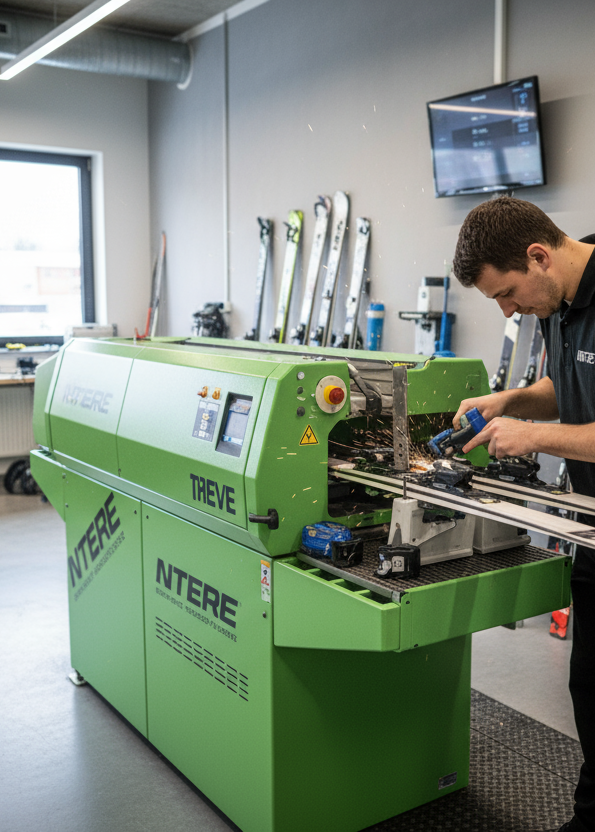 Skiservice on a green mashine